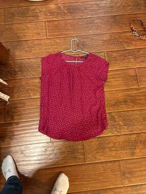 41 Hawthorn Red Polka Dot Pleat Front Cap Sleeve Blouse